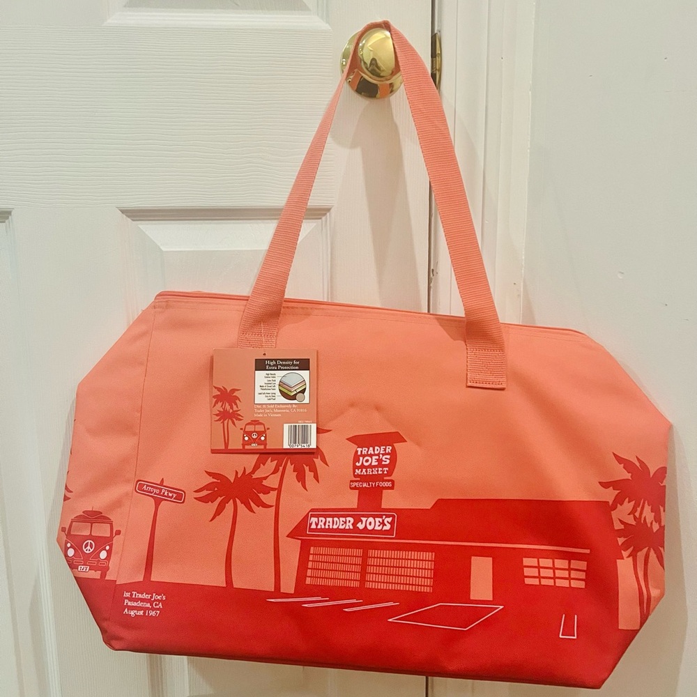 Trader Joe's Coral and Red Tote Bag